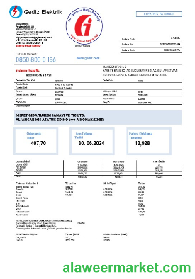 Turkey Gediz Elektrik business utility bill template in Word and PDF formats, fully editable